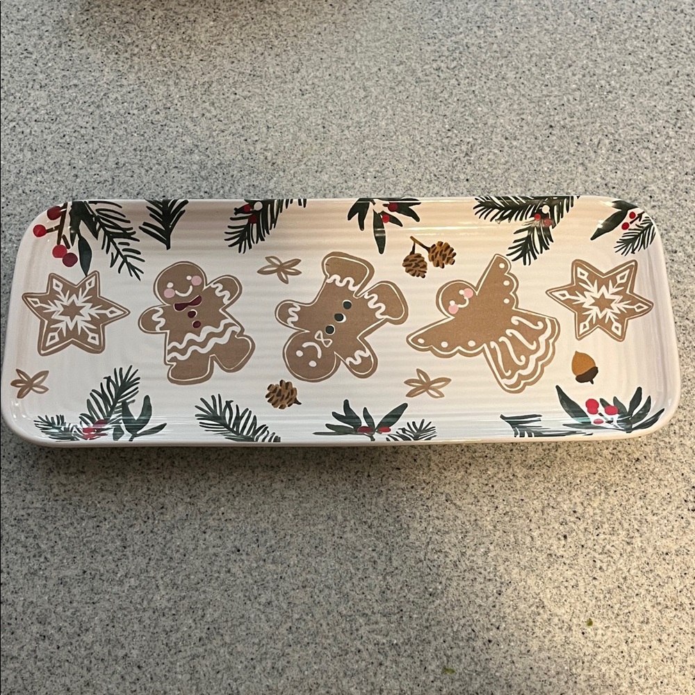 NICHOLAS Holiday Gingerbread Tray with Cream and Brown Accents